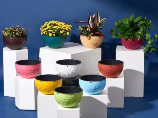 PP Resin Hanging Plant Flower Baskets Pots Diamond Pattern
