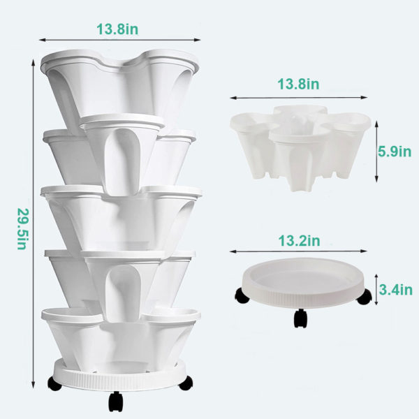 PLS5 Set of 5 Strawberry Planters – Includes Mobile Tray