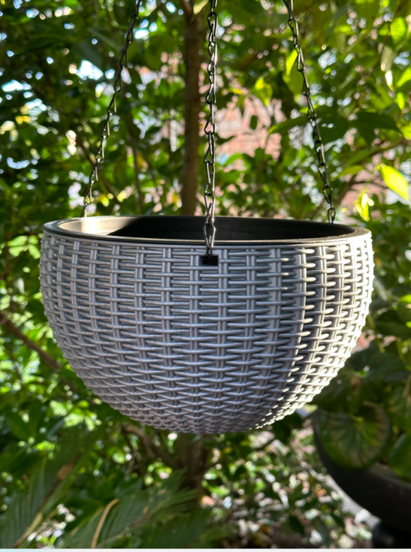 PP Resin Hanging Plant Flower Baskets Pots Rattan Pattern