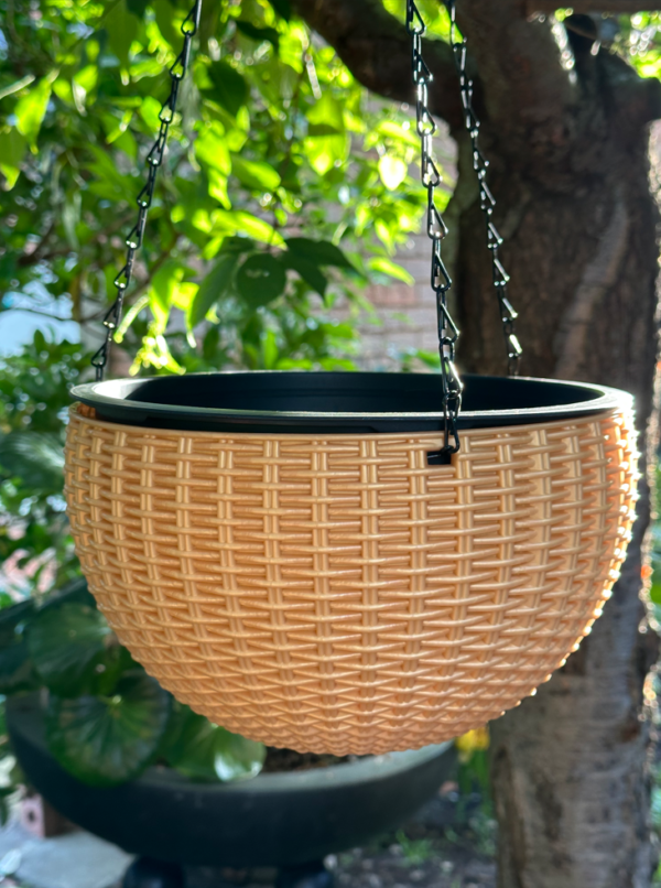 PP Resin Hanging Plant Flower Baskets Pots Rattan Pattern