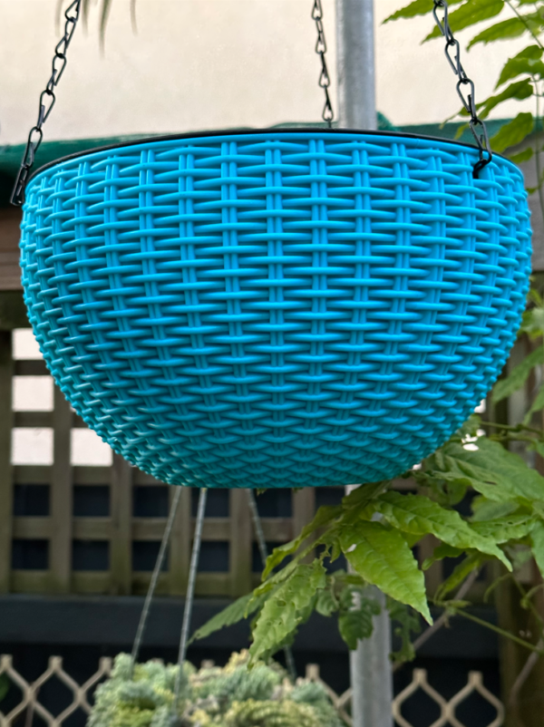 PP Resin Hanging Plant Flower Baskets Pots Rattan Pattern