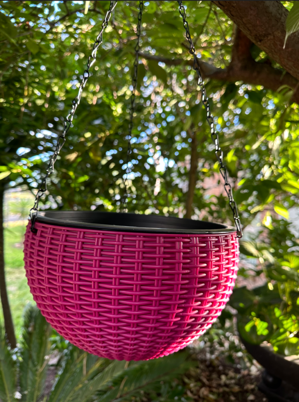 PP Resin Hanging Plant Flower Baskets Pots Rattan Pattern